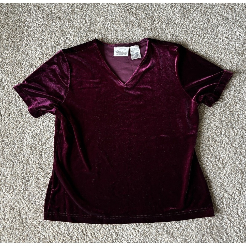 VTG 90s Y2K Kathie Lee Collection Womens Large Velvet V Neck Top Dark Boho